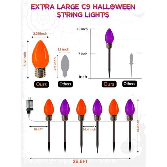 12 Pack C9 Halloween Lights Outdoor, Jumbo Bulbs Outdoor Halloween Decorations - Picture 2 of 8